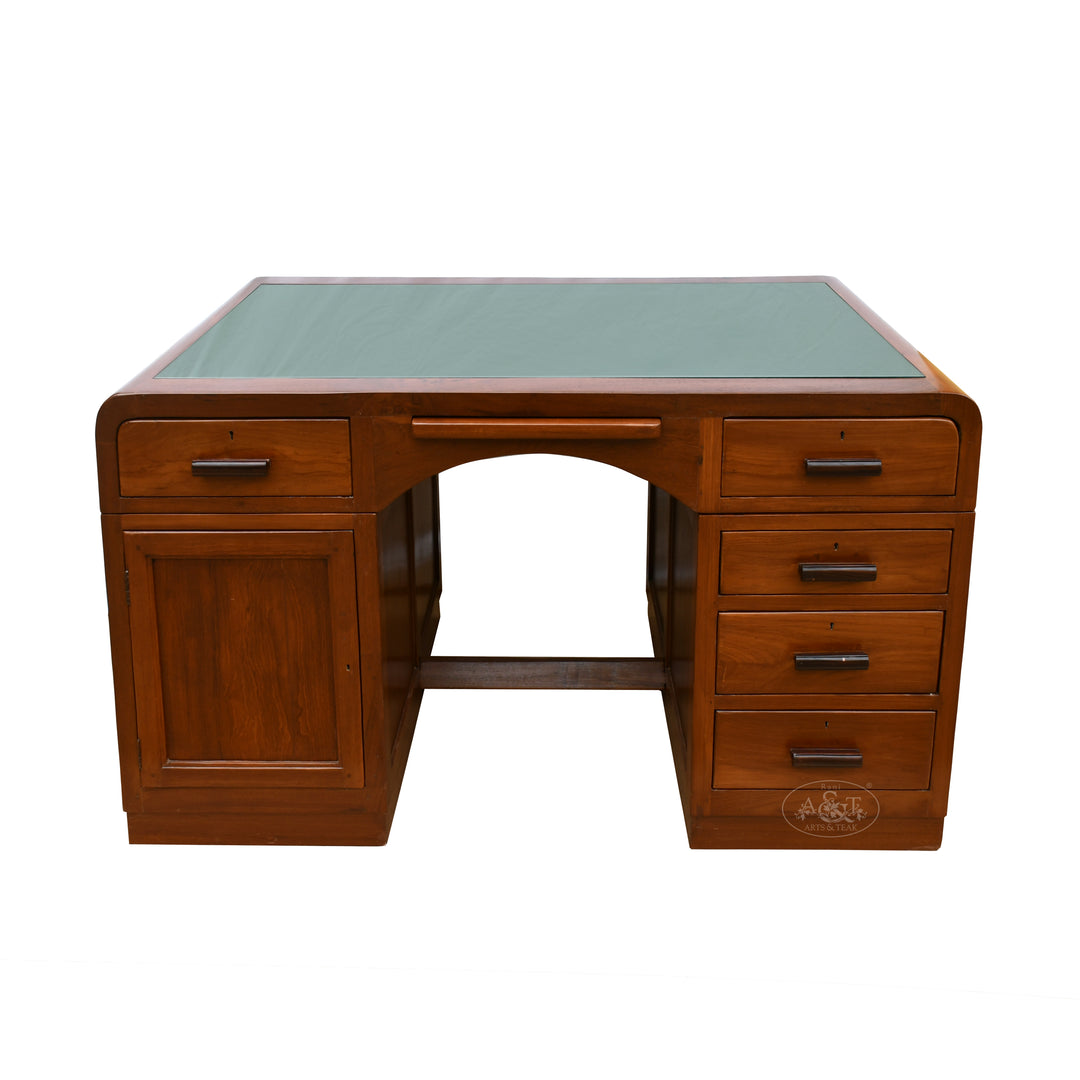 Teak Wood Vintage Pedestal Study Table 