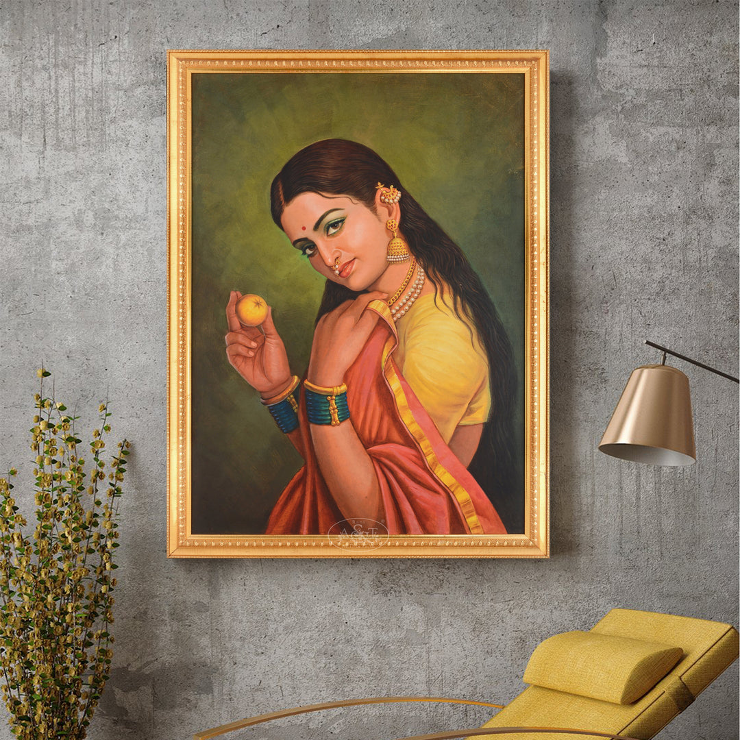 Lady with Lemon - Raja Ravi Varma Replica