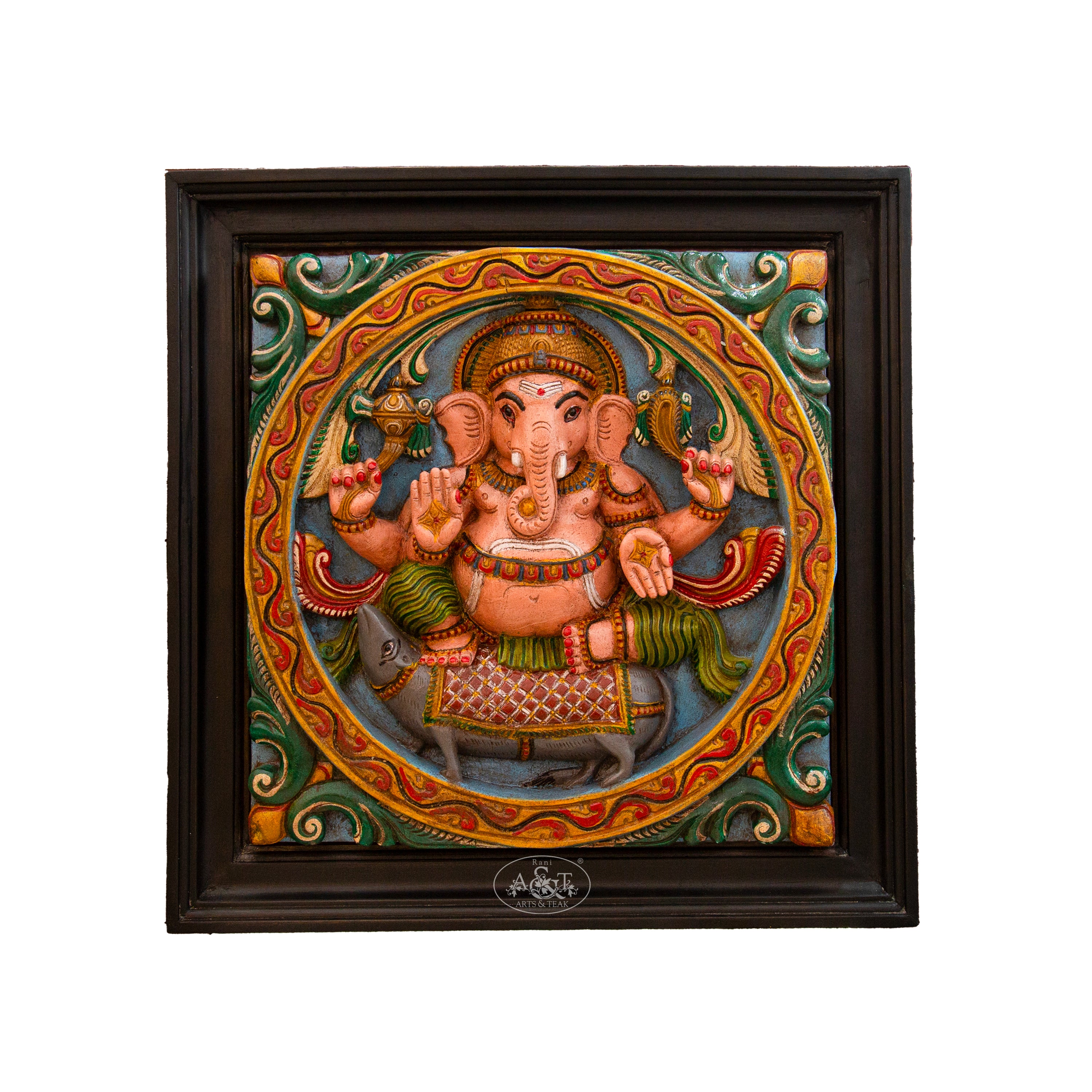 Wooden Painted Ganesh Wall Panel For Decor Rani Arts & Teak RANI