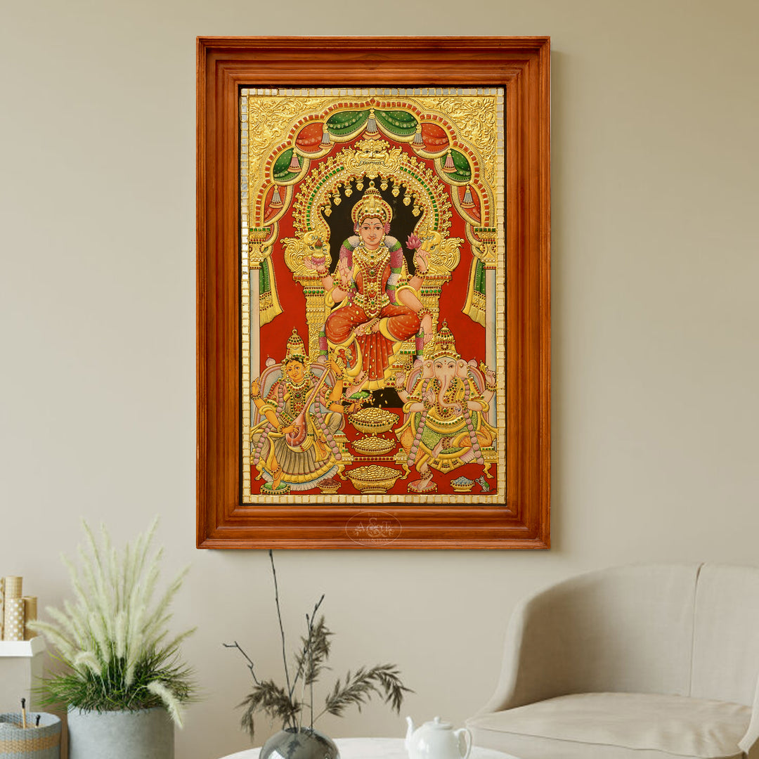 Tanjore Painting  - Ganesh, Lakshmi, Saraswathi
