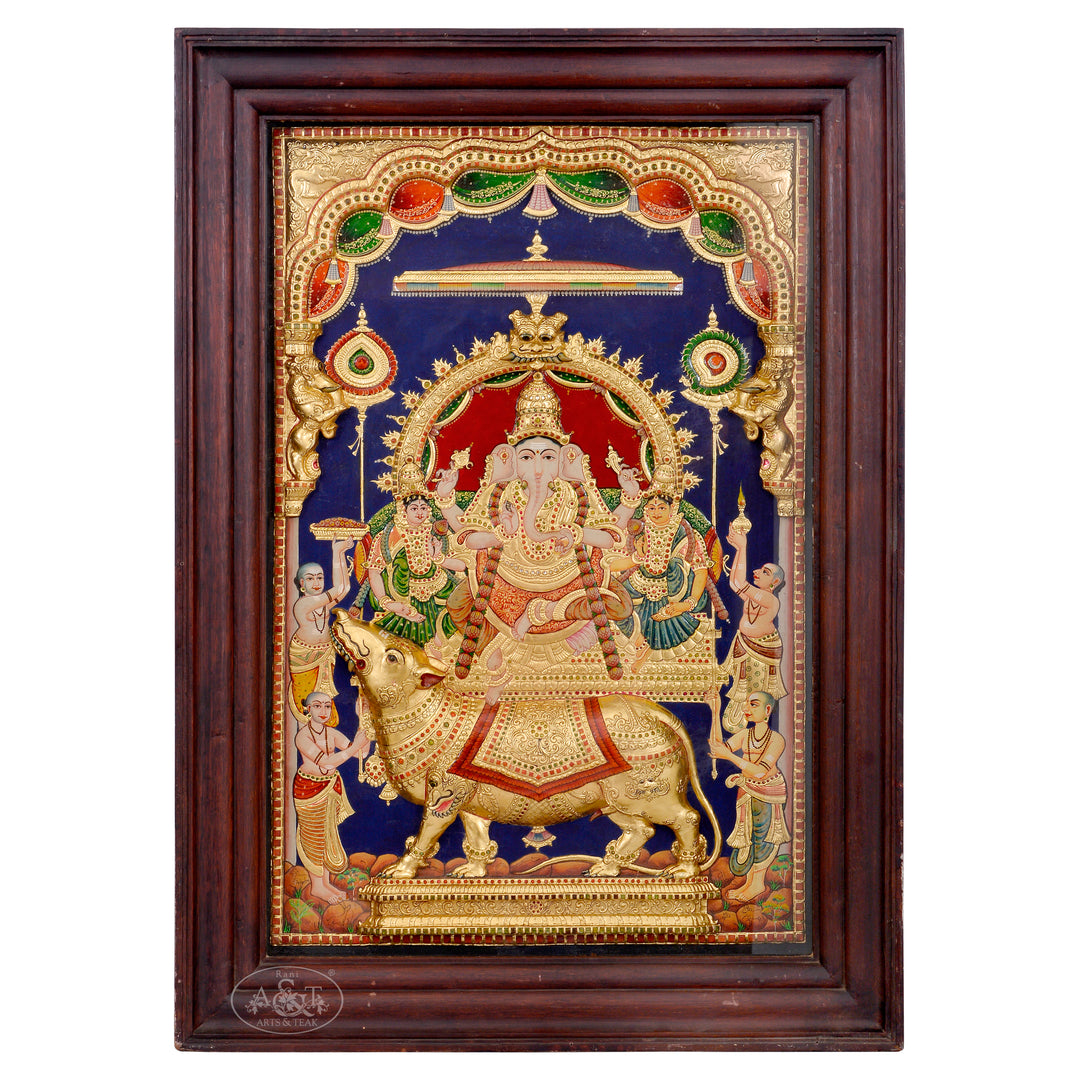 Tanjore Painting - Ganesh, Riddhi & Siddhi