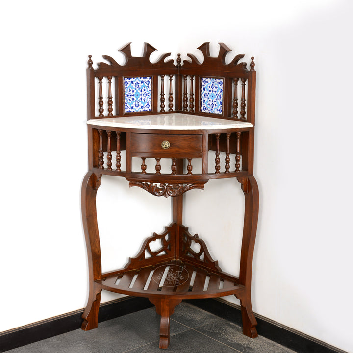 Teakwood Corner Unit Fitted with Marble Top