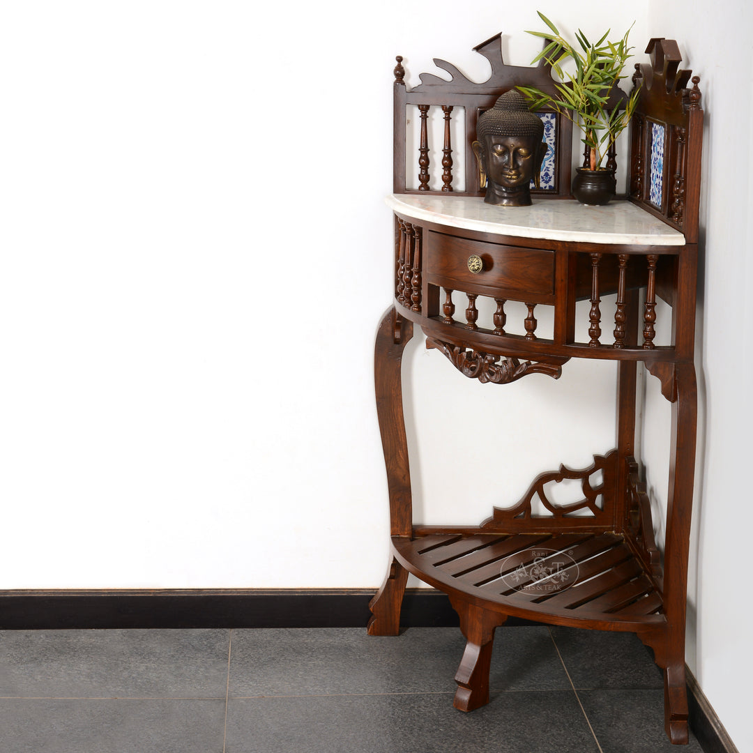 Teakwood Corner Unit Fitted with Marble Top