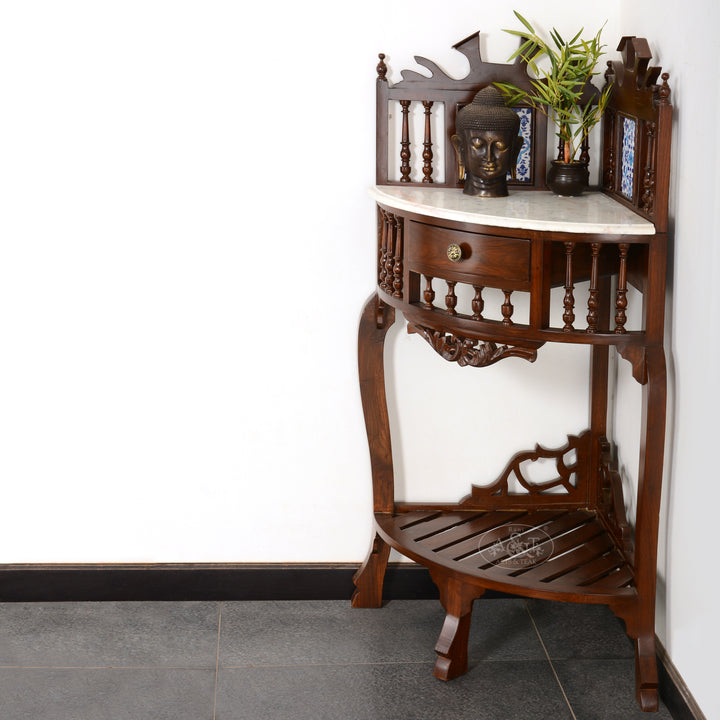 Teakwood Corner Unit Fitted with Marble Top