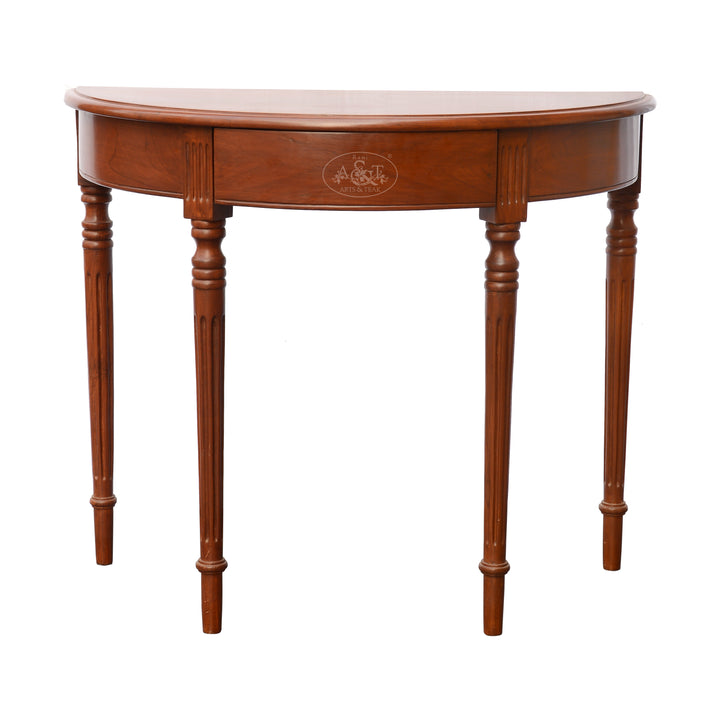 Teak Wood Demi Lune Console Table