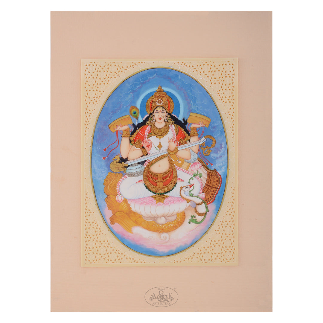 Miniature Painting on Synthetic Board - Saraswathi