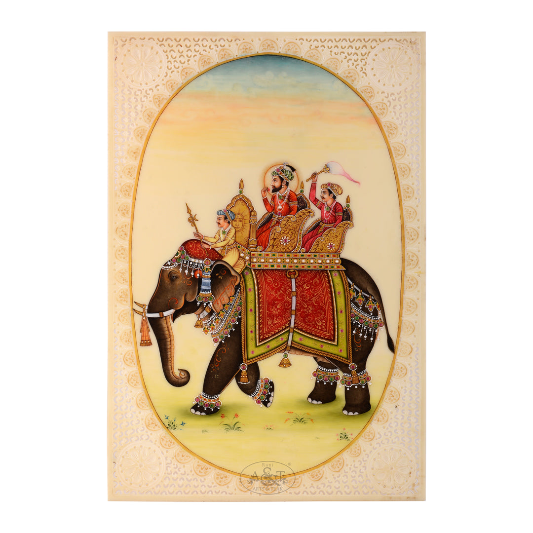Miniature Painting - Mughal Emperor on Elephant Ambari