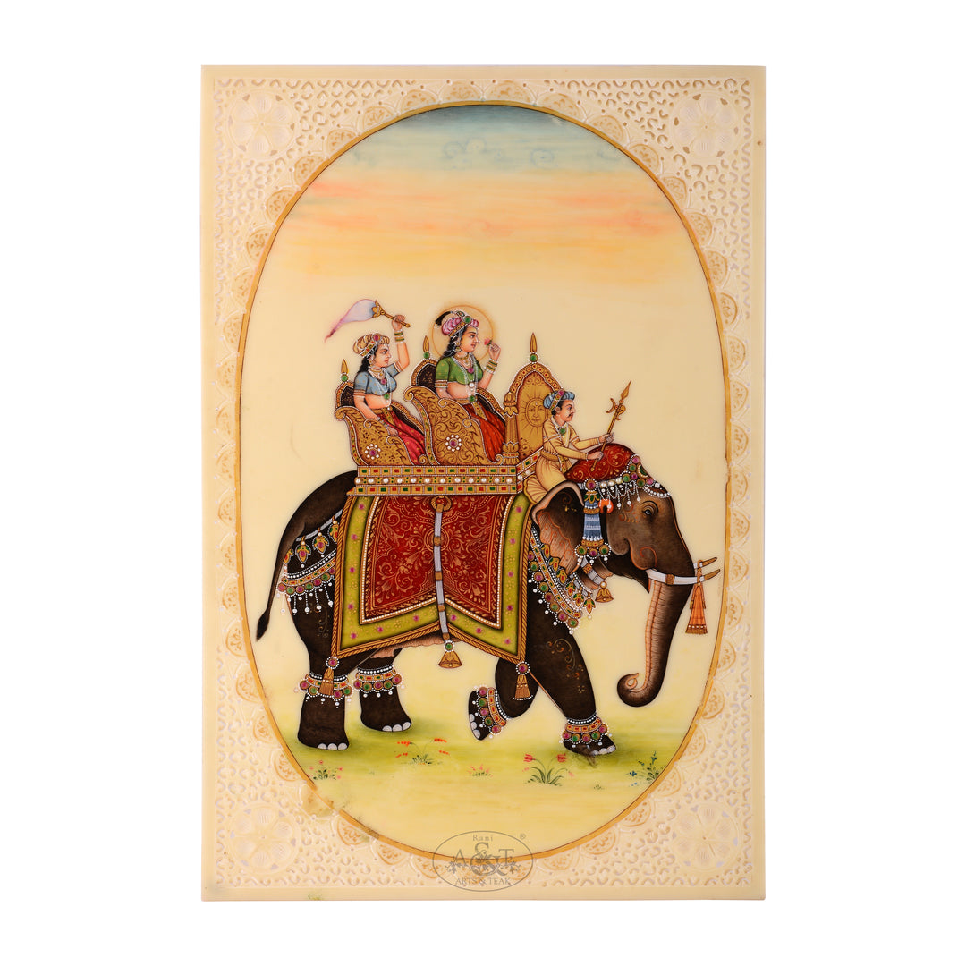 Miniature Painting - Mughal Queen on Elephant Ambari