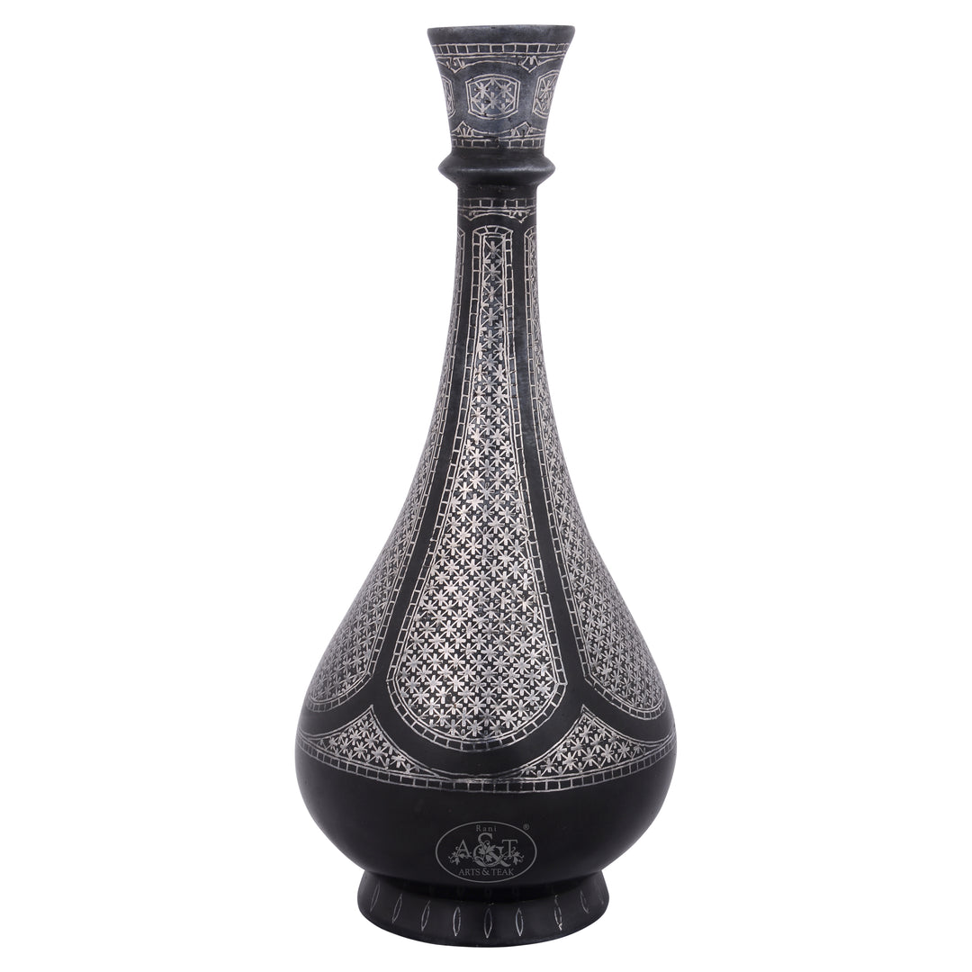 Bidri Work Silver Inlaid Flower Vase