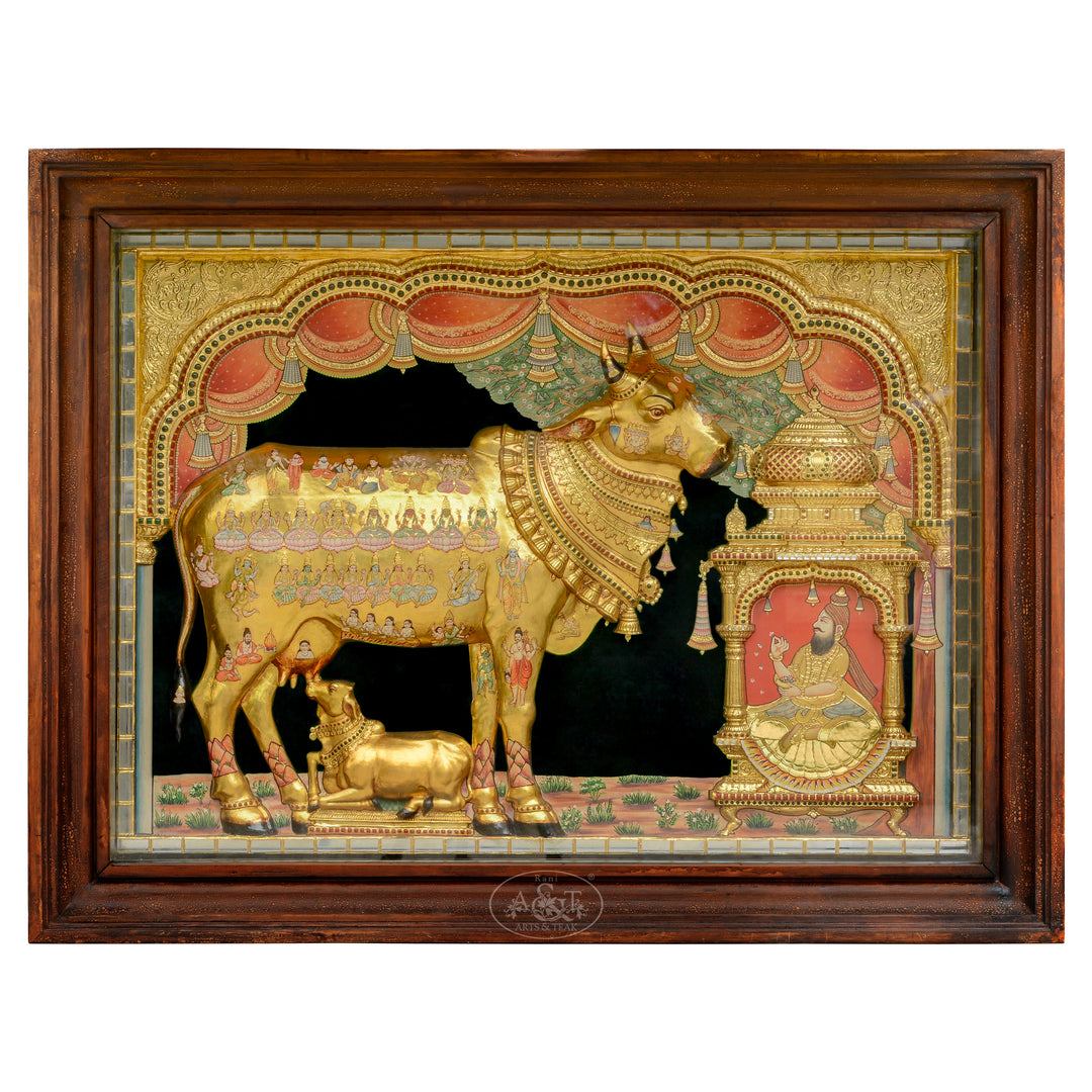 Tanjore Painting - Kamadhenu (Embossed)