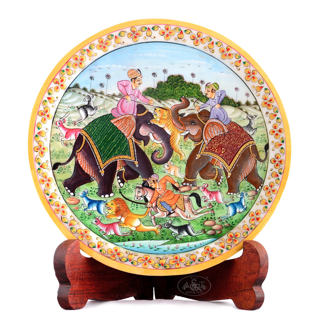 Marble Painted Plate - Hunting Scene