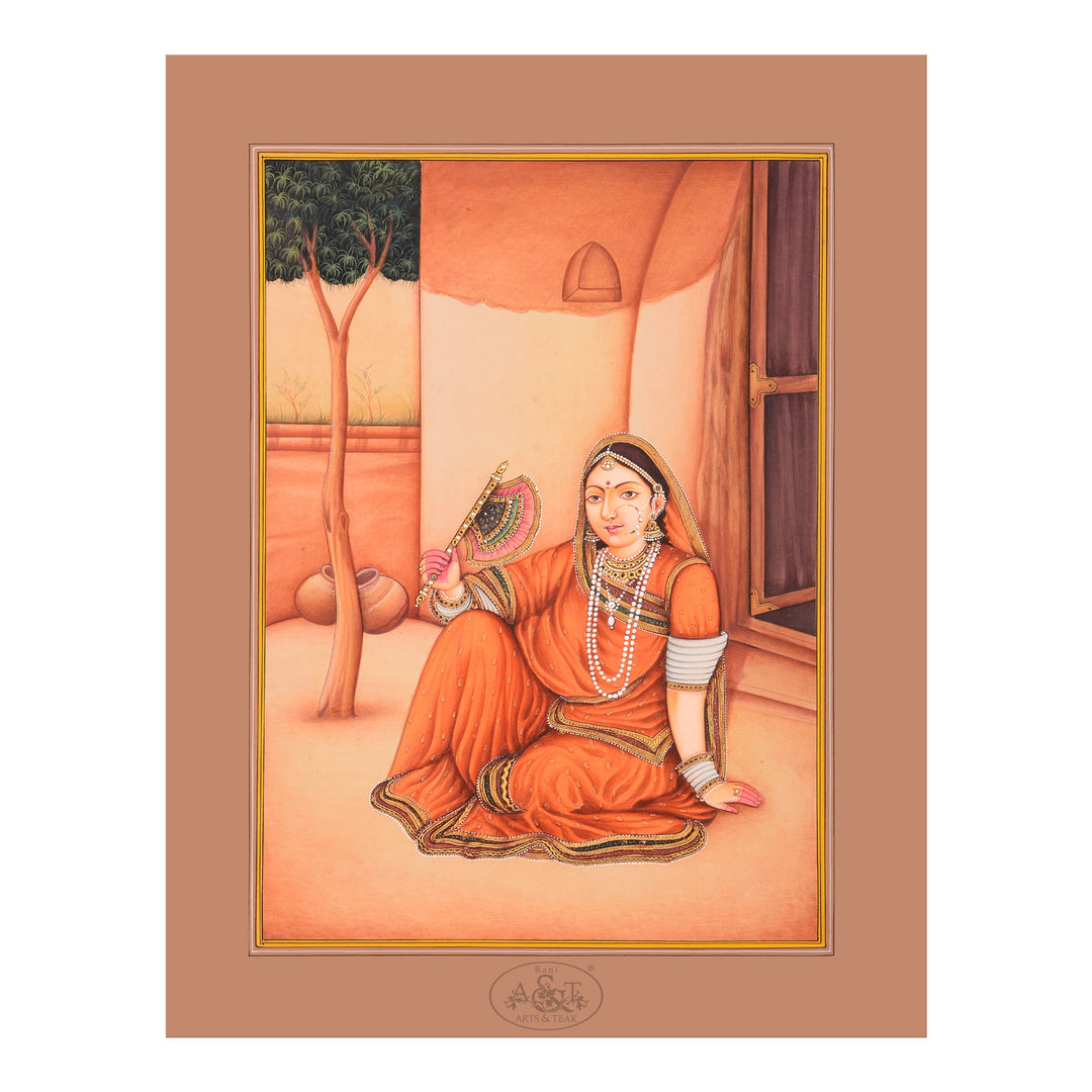 Painting on Paper - Lady in Village