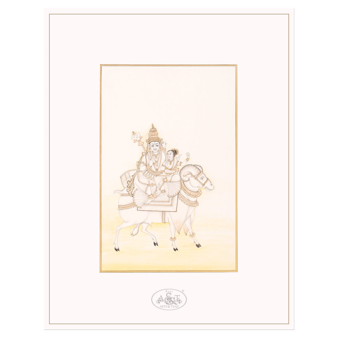 Pen and Ink Painting on Paper - Agni and Svaha on Goat