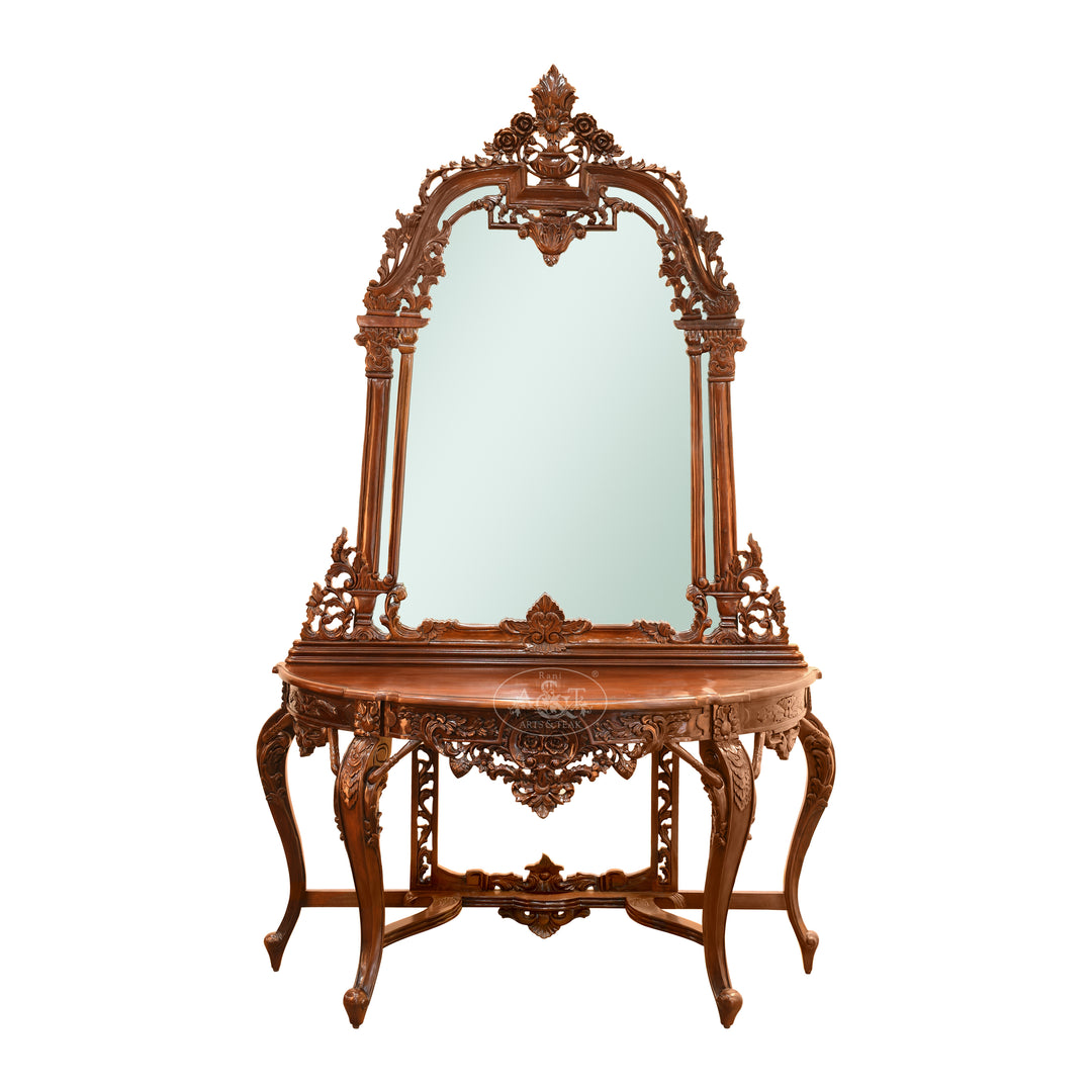 Mahogany Wood Console with Mirror