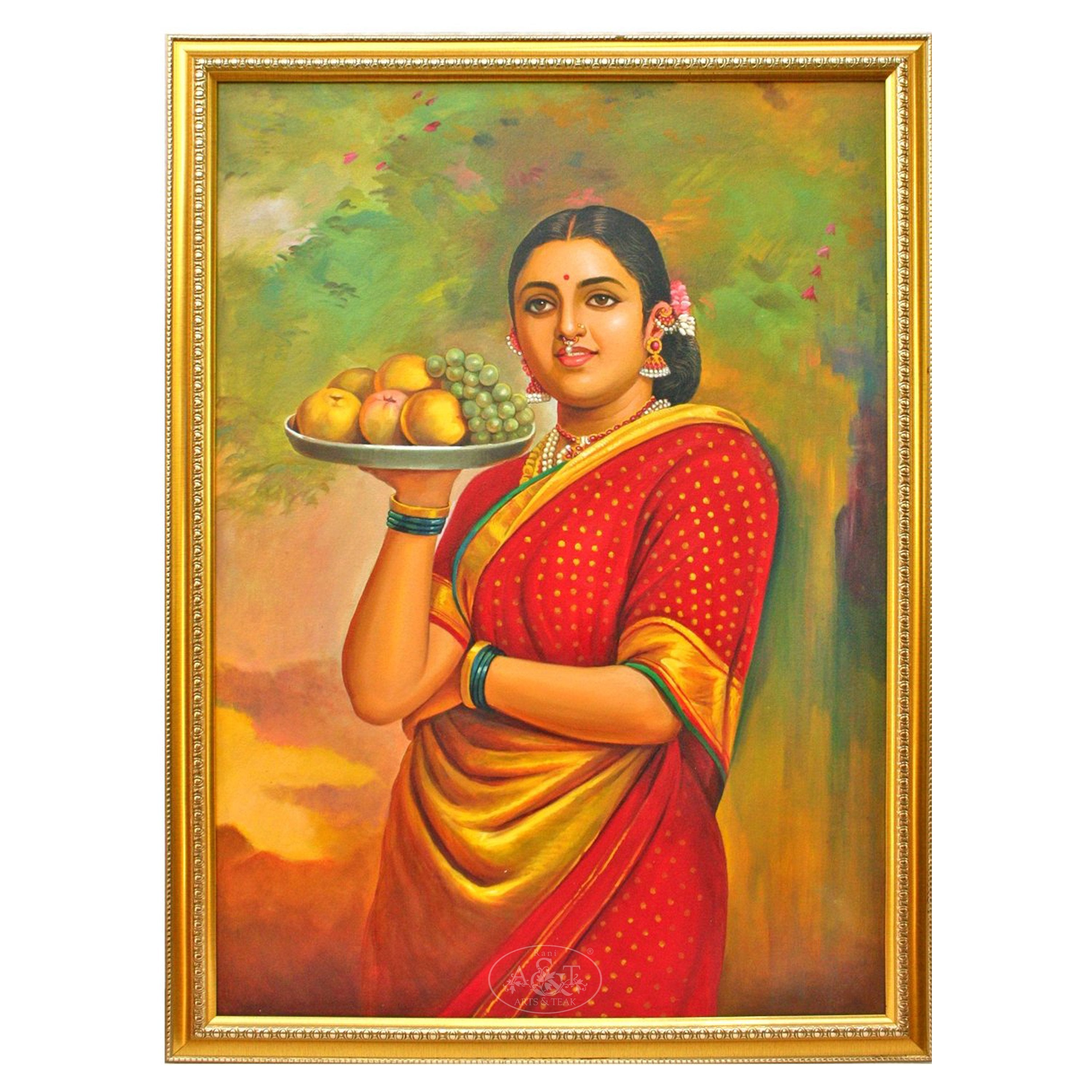 Lady With Fruits - Raja Ravi Varma Painting - Vintage Indian Art