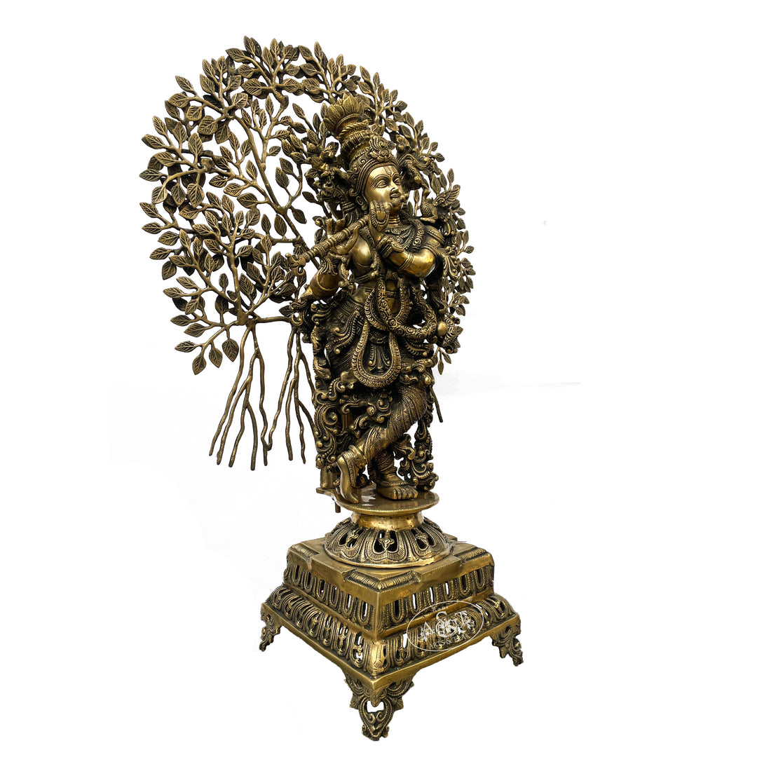 Brass Lord Krishna With Kadamba tree - Rani Arts & Teak – RANI ARTS & TEAK
