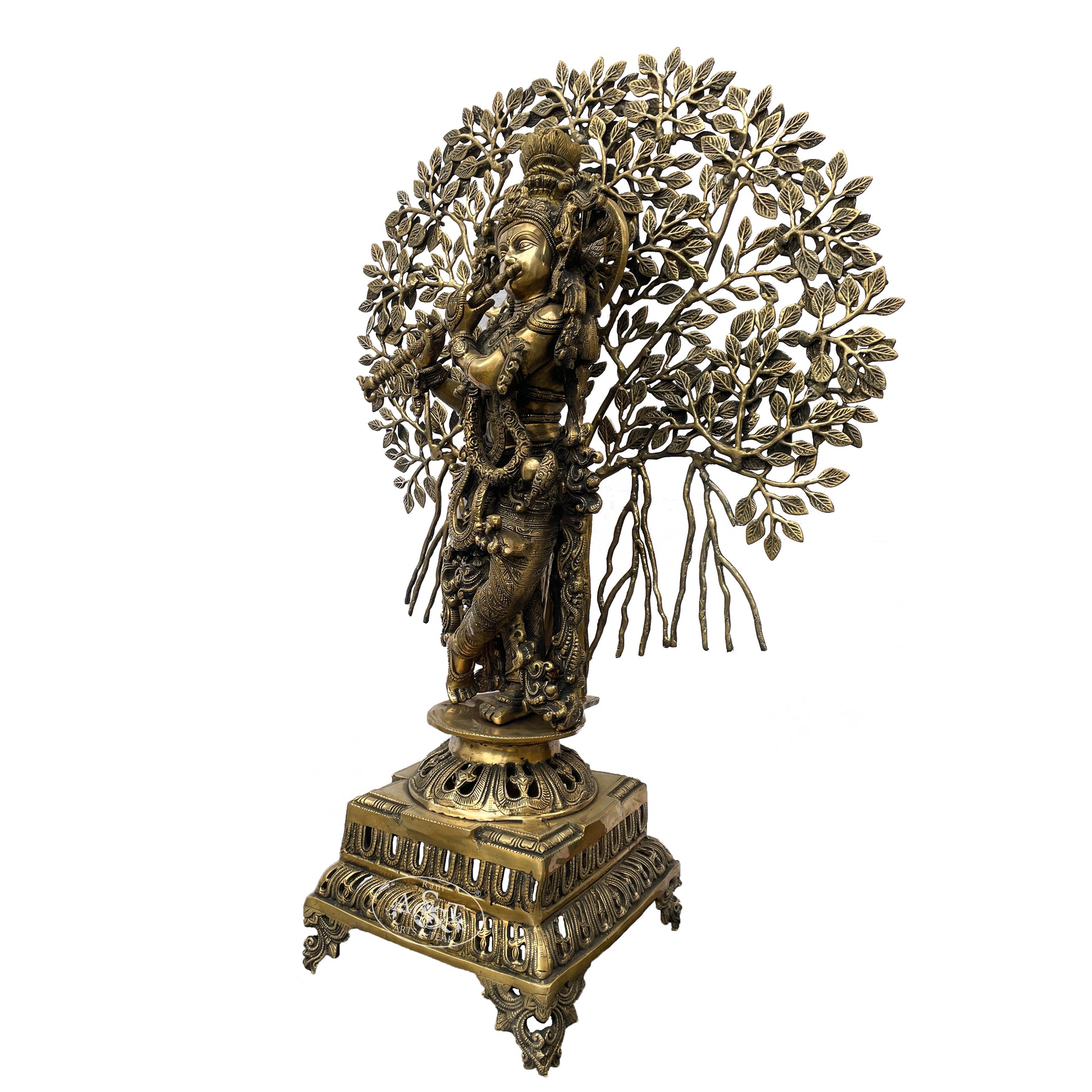 Brass Lord Krishna With Kadamba tree - Rani Arts & Teak – RANI ARTS & TEAK