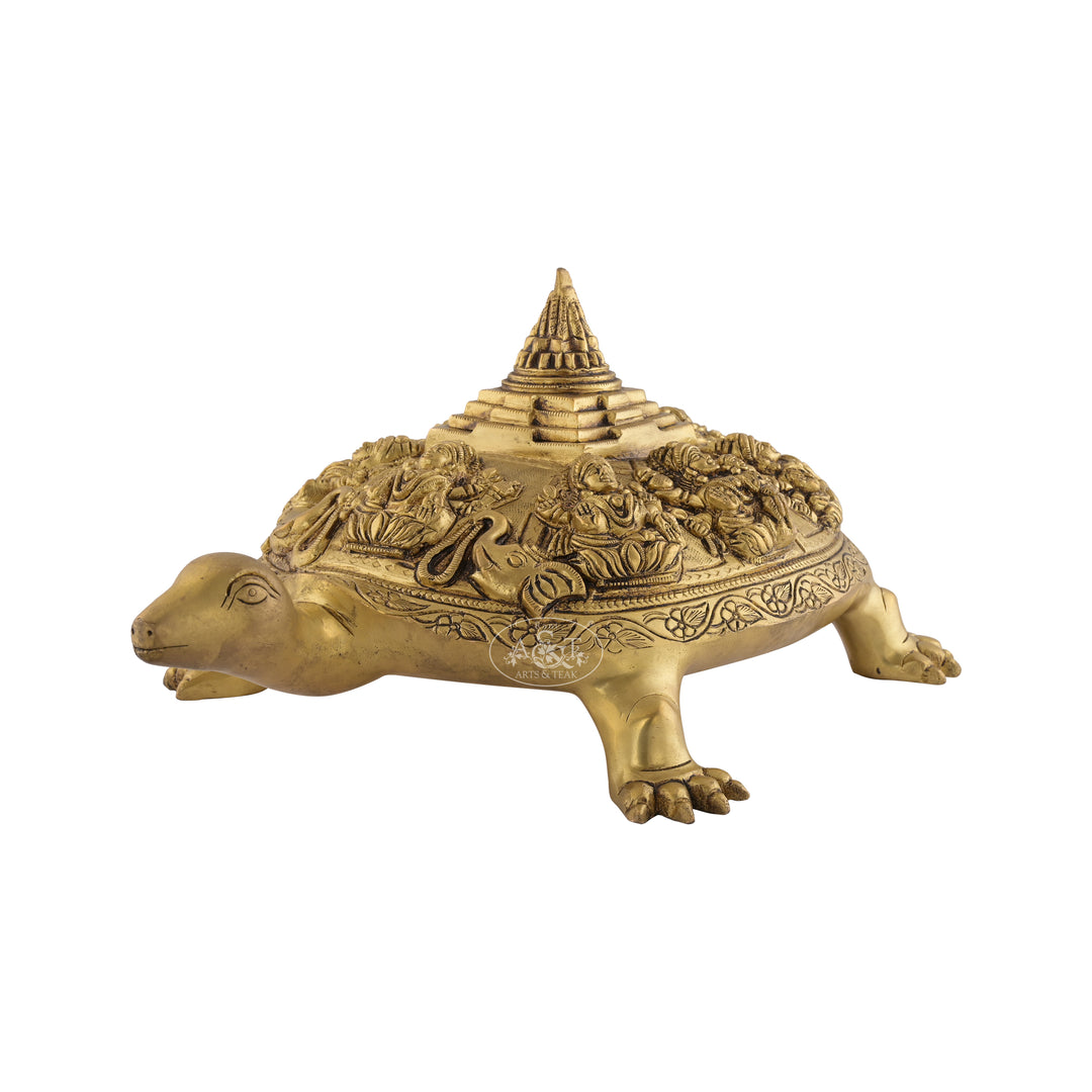 Tortoise With Ashtalakshmi & Shri Yantra Brass Idol