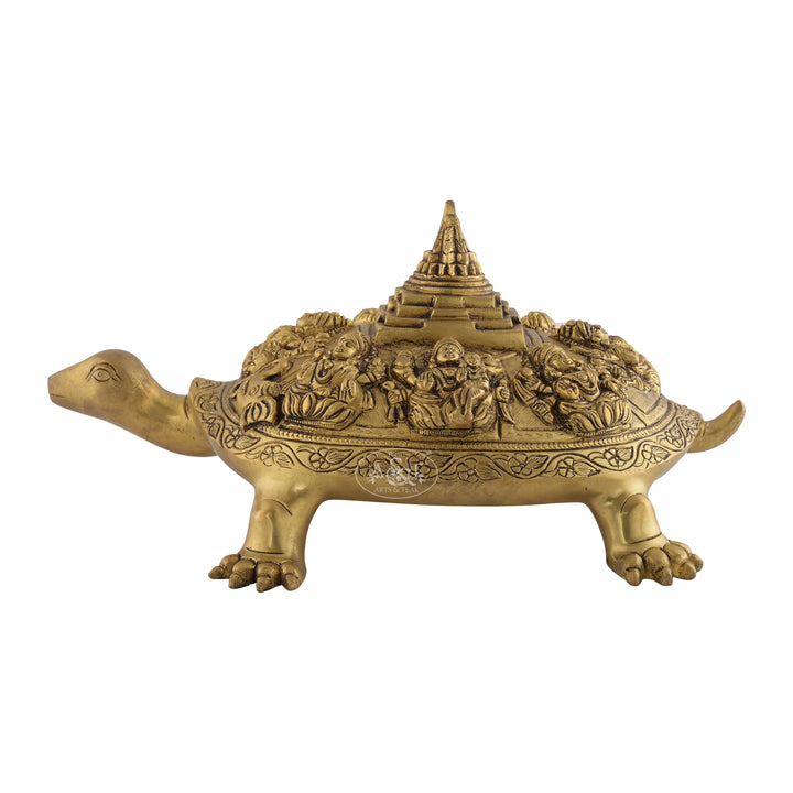 Tortoise With Ashtalakshmi & Shri Yantra Brass Idol