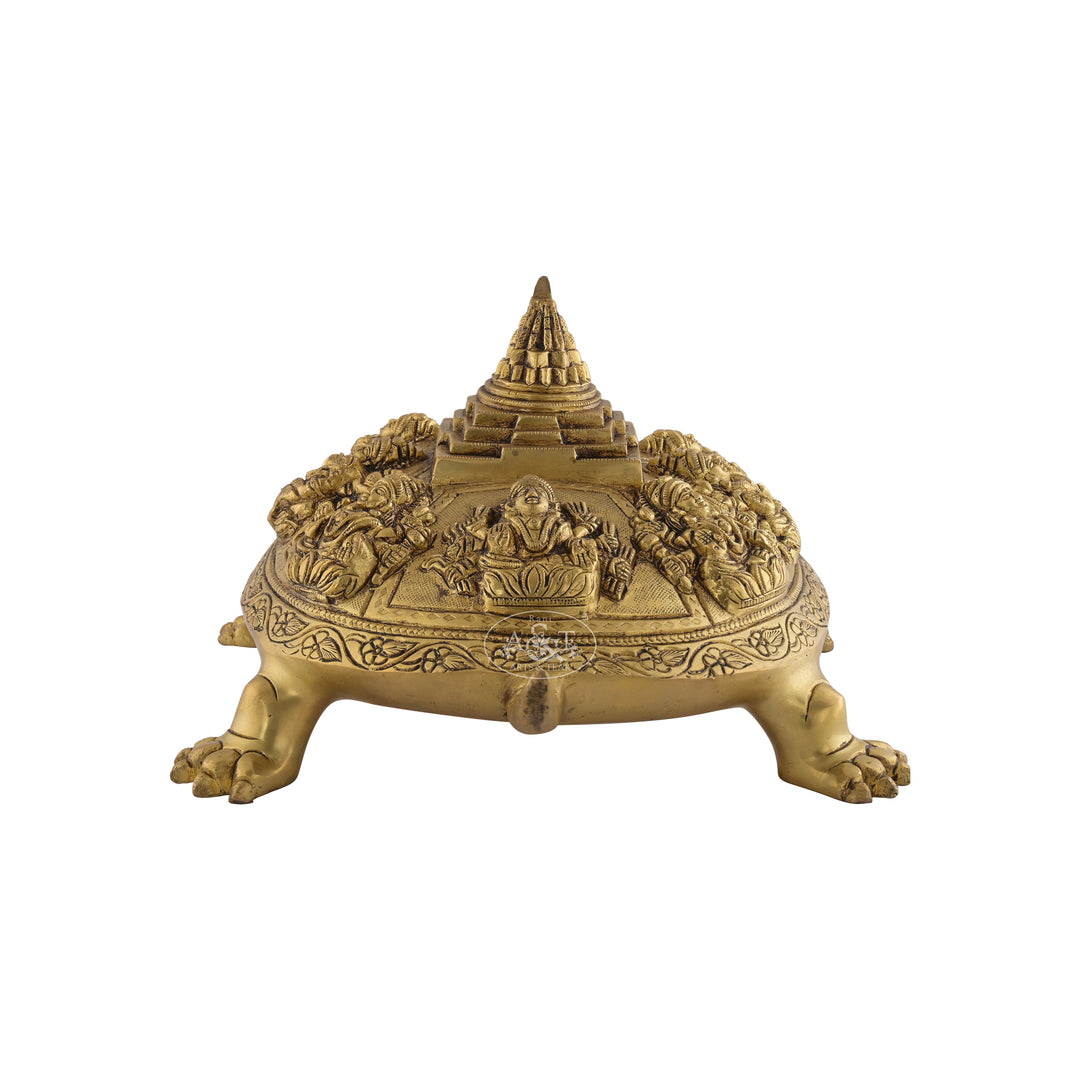 Tortoise With Ashtalakshmi & Shri Yantra Brass Idol