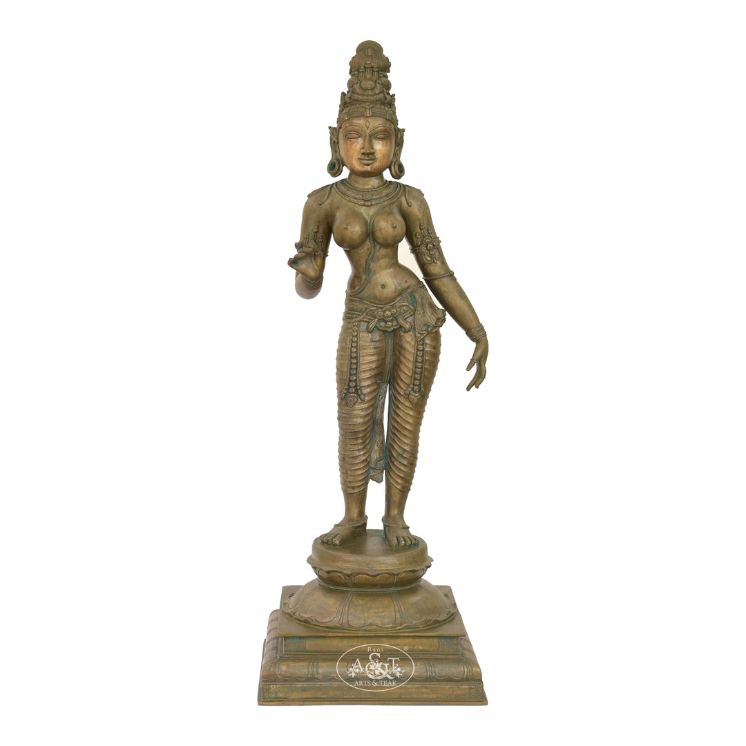 Bronze statue of a Sivakami on a white background