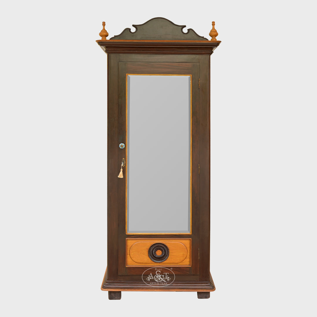 Rosewood wardrobe with mirror on a white background