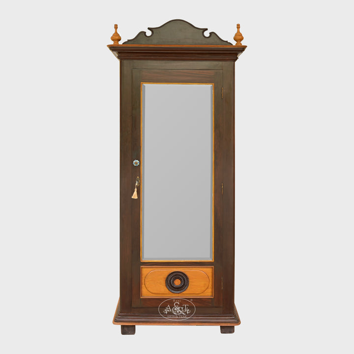 Rosewood wardrobe with mirror on a white background