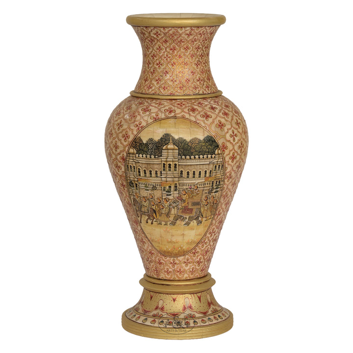 Wood and Camel Bone Painted Vase