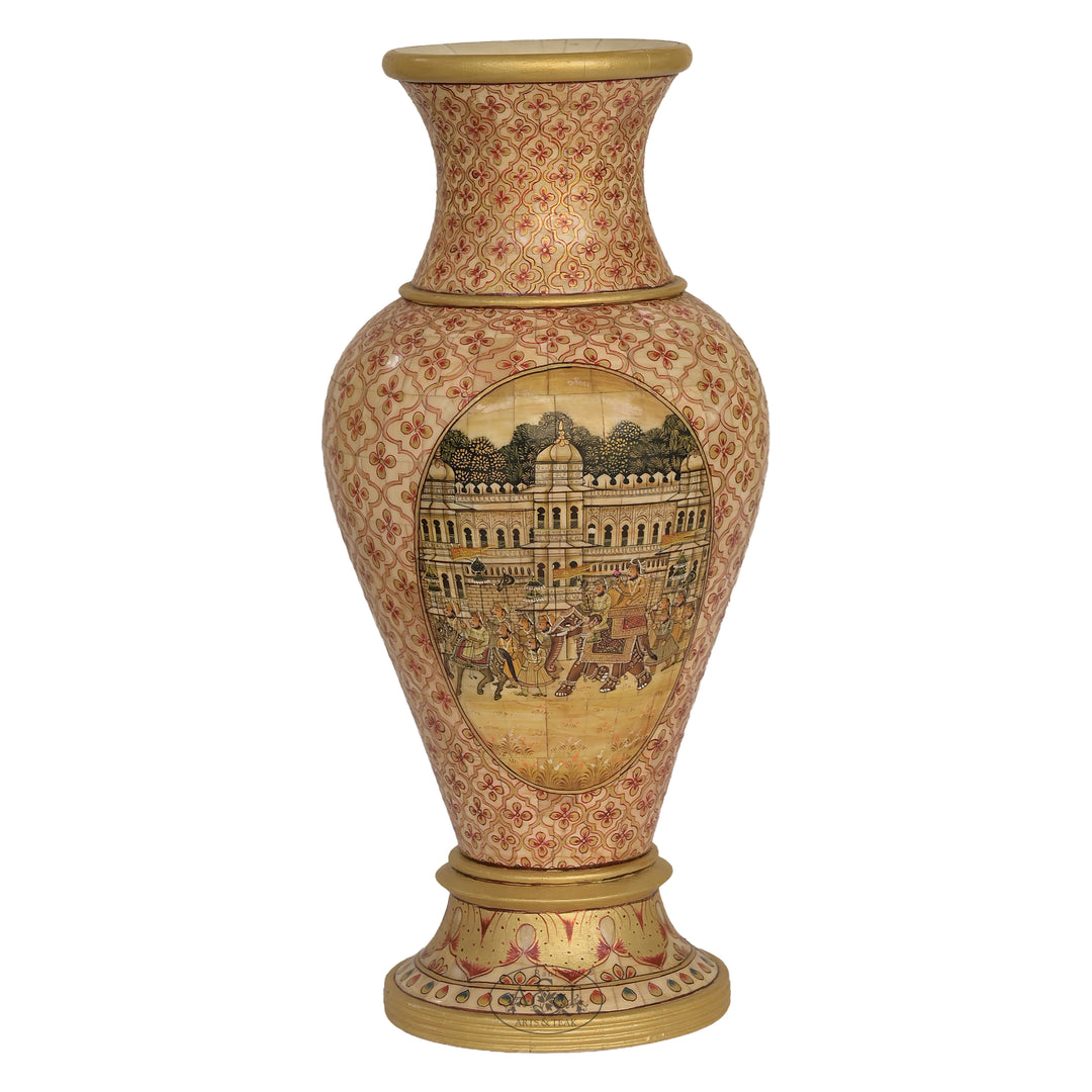 Wood and Camel Bone Painted Vase
