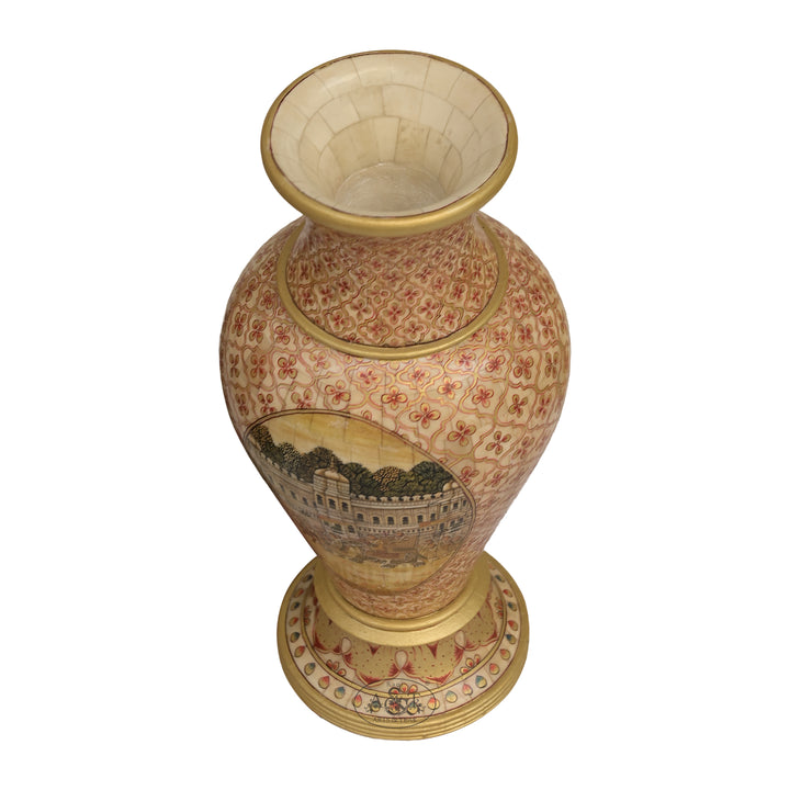 Wood and Camel Bone Painted Vase