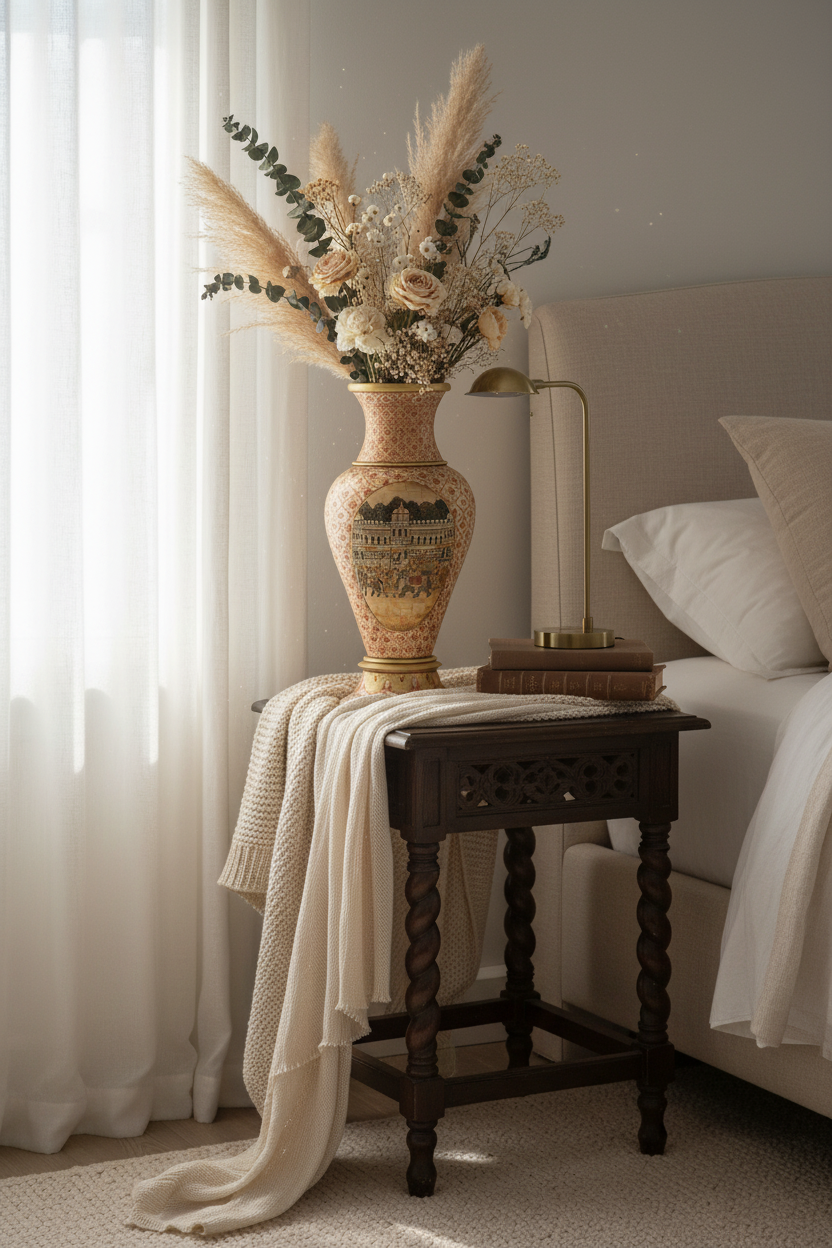 Wood and Camel Bone Painted Vase