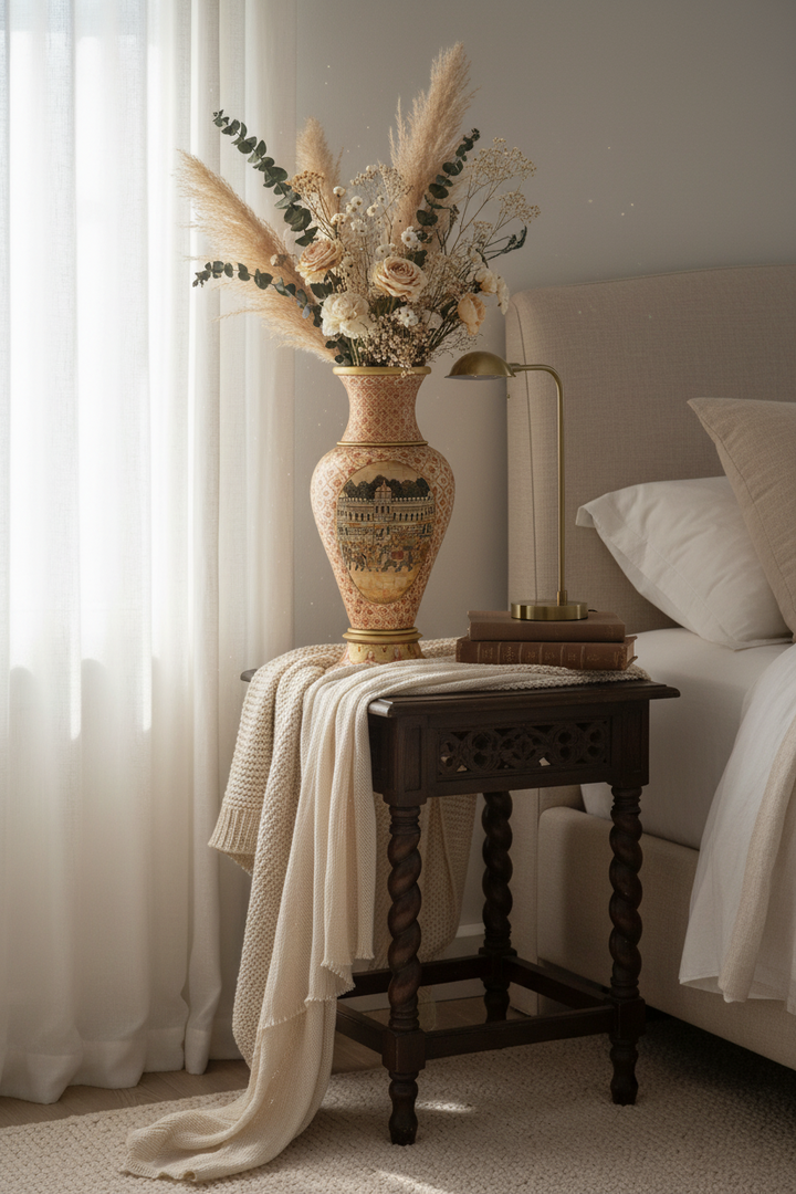 Wood and Camel Bone Painted Vase