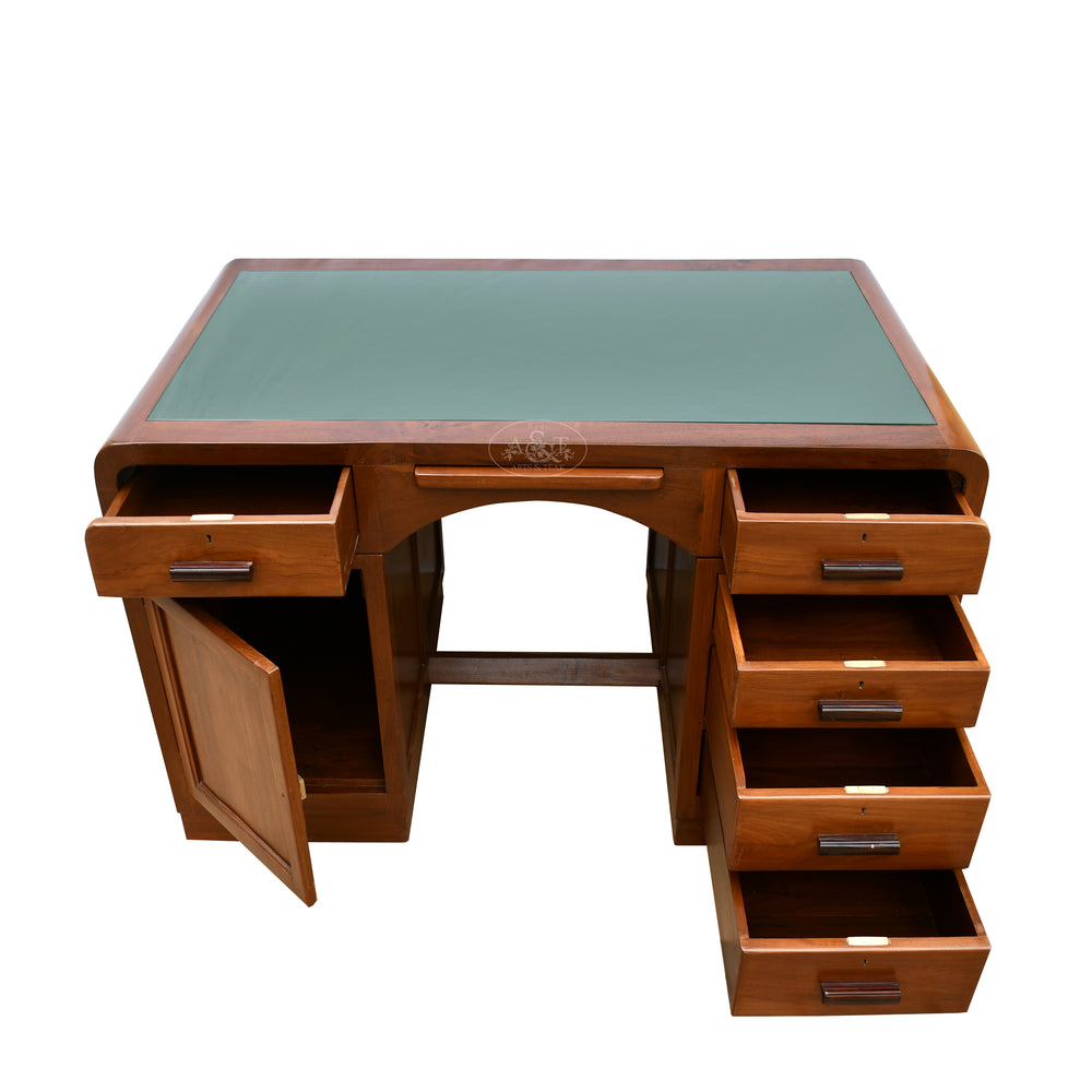 Teak Wood Vintage Pedestal Study Table 