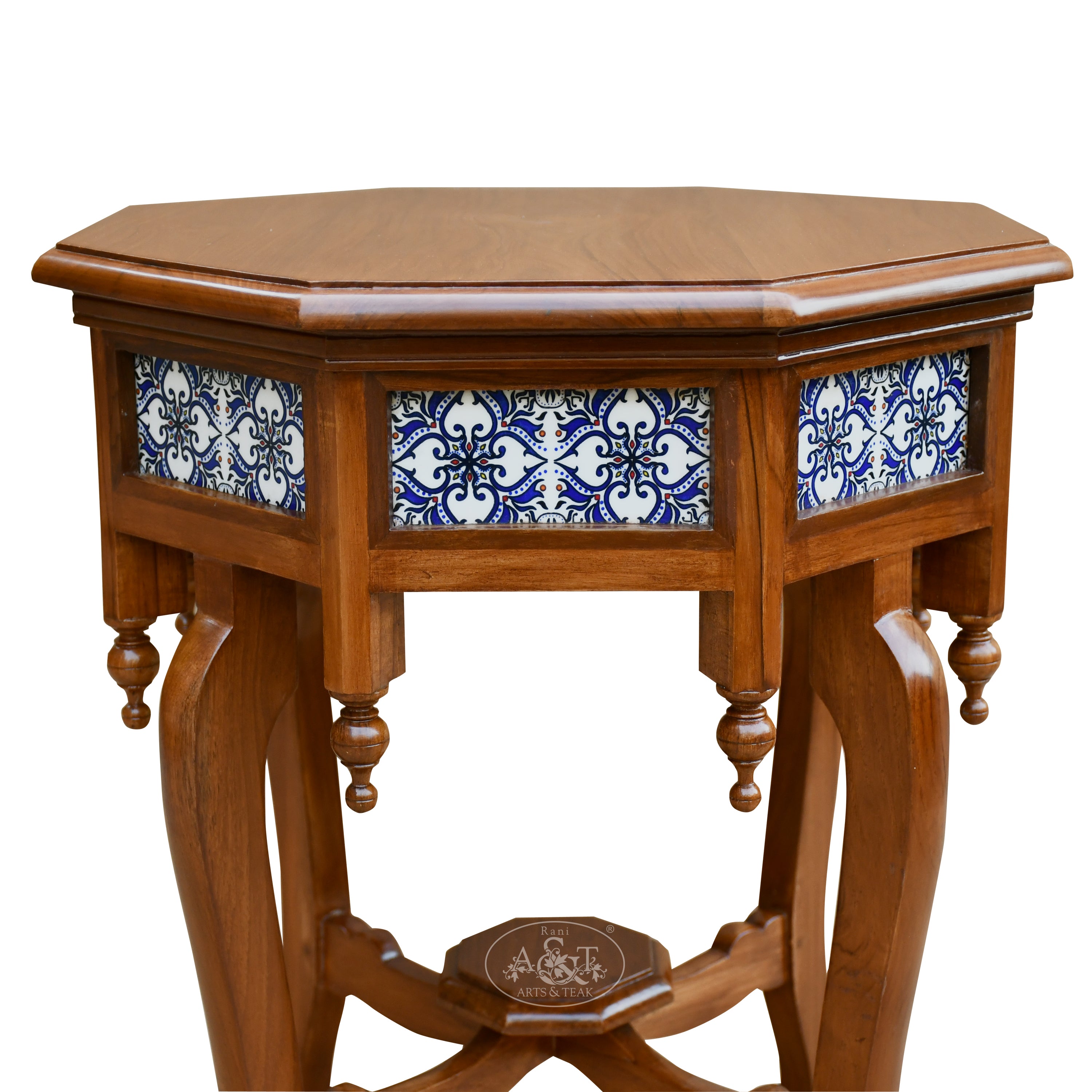 Teakwood Vintage Hexagonal Tiled Table - Rani Arts & Teak – RANI