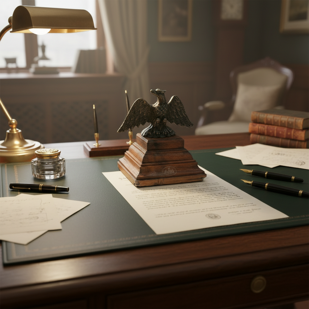 Bronze eagle sculpture on a wooden base with 'Sculpt' branding.