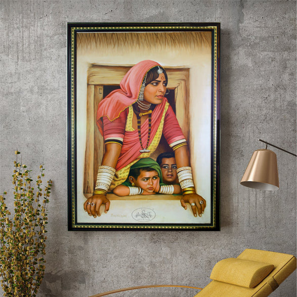 Oil Painting on Canvas - Gypsy Mother & Children