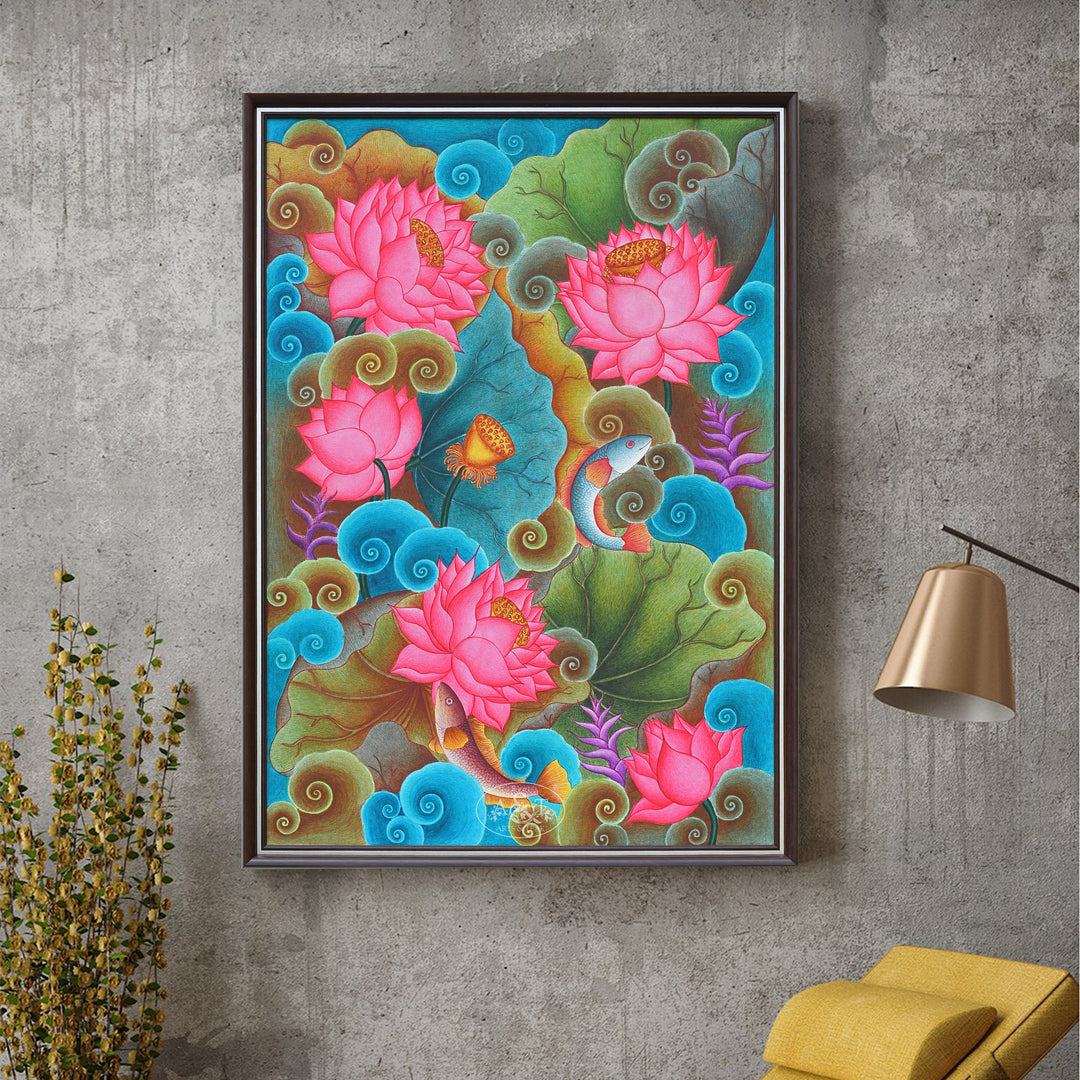 Kerala Mural Painting on Canvas Flowers