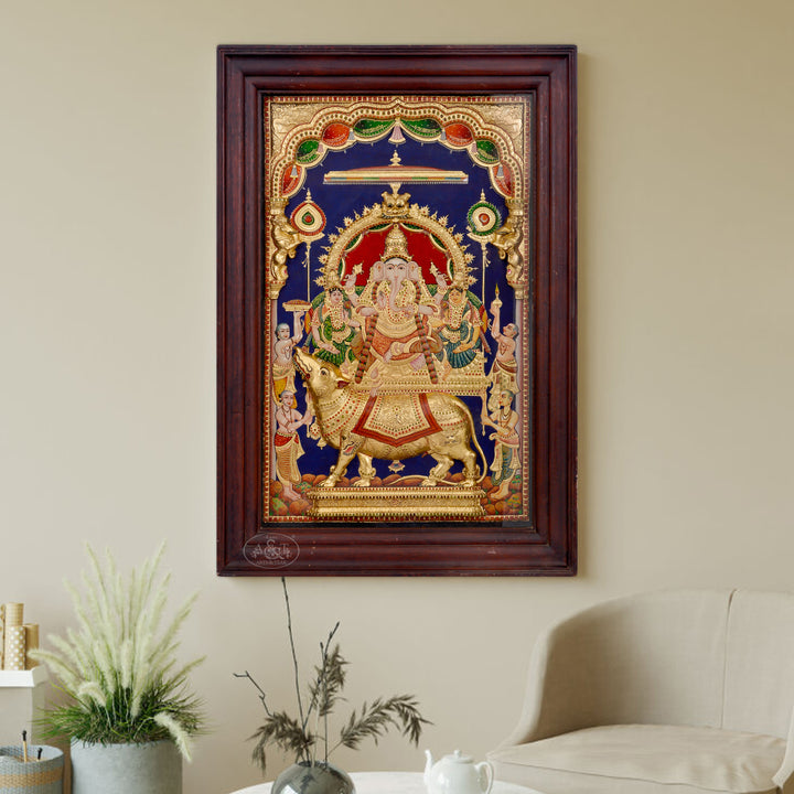 Tanjore Painting - Ganesh, Riddhi & Siddhi