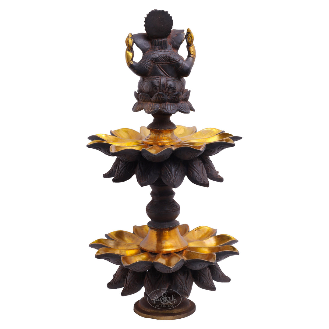 Brass Ganesh on Lotus Lamp