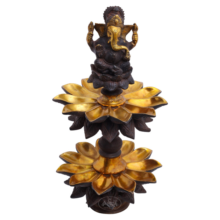 Brass Ganesh on Lotus Lamp