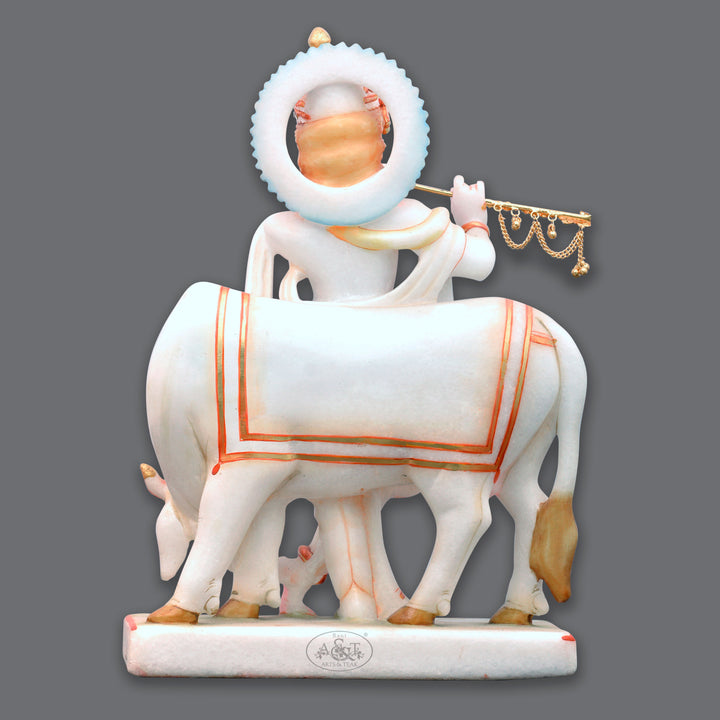 Marble Krishna with Cow