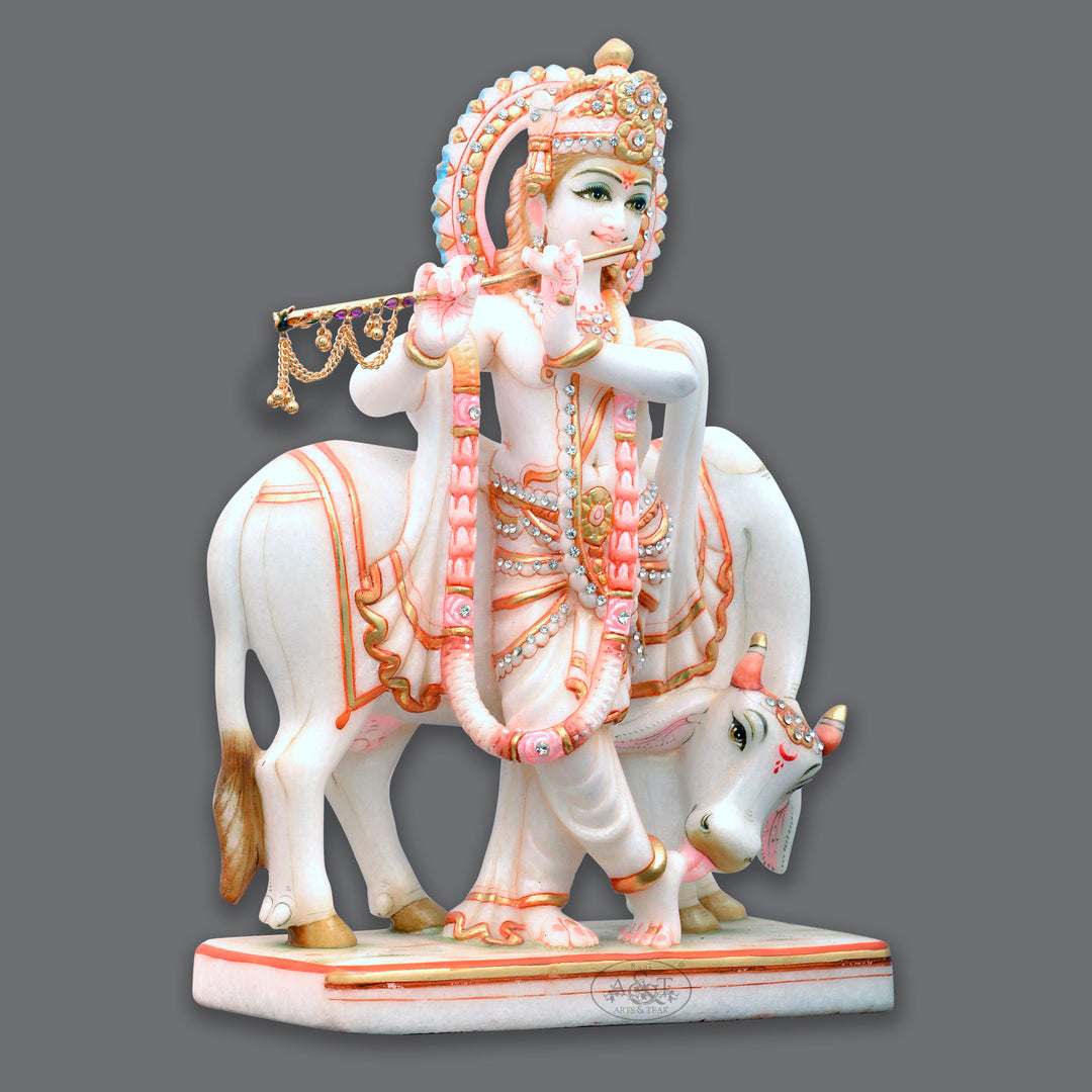 Marble Krishna with Cow