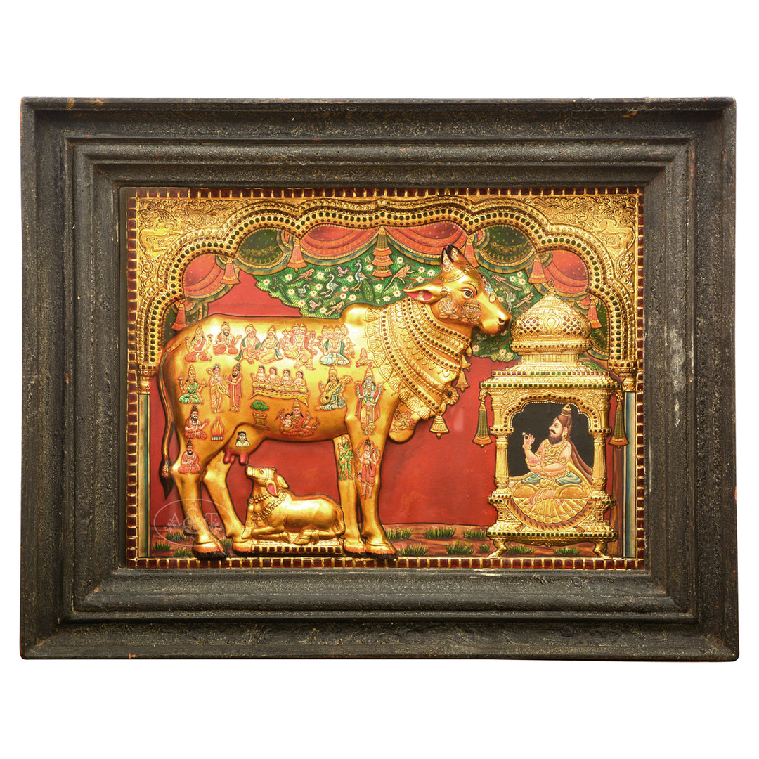 Tanjore Painting - Kamadhenu (Embossed)