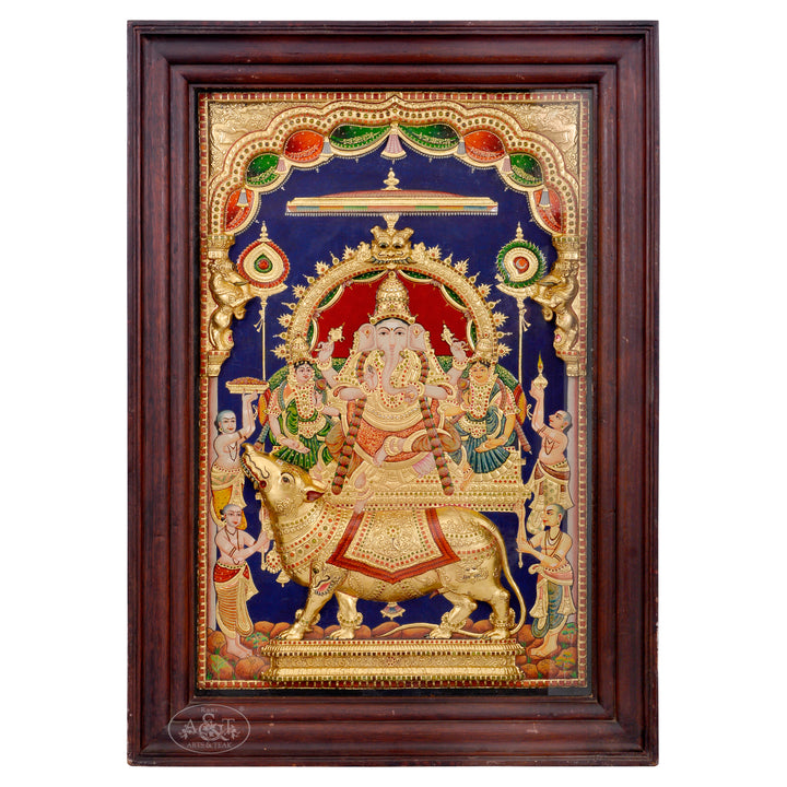 Tanjore Painting - Ganesh, Riddhi & Siddhi