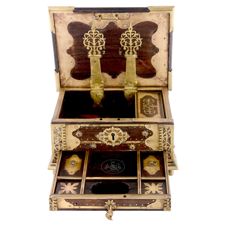 Rosewood Brass Fitted Jewellery Box