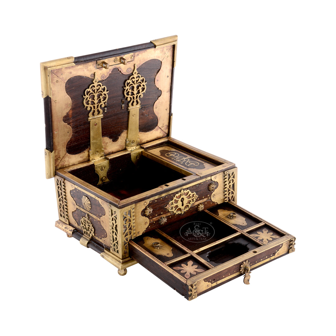 Rosewood Brass Fitted Jewellery Box