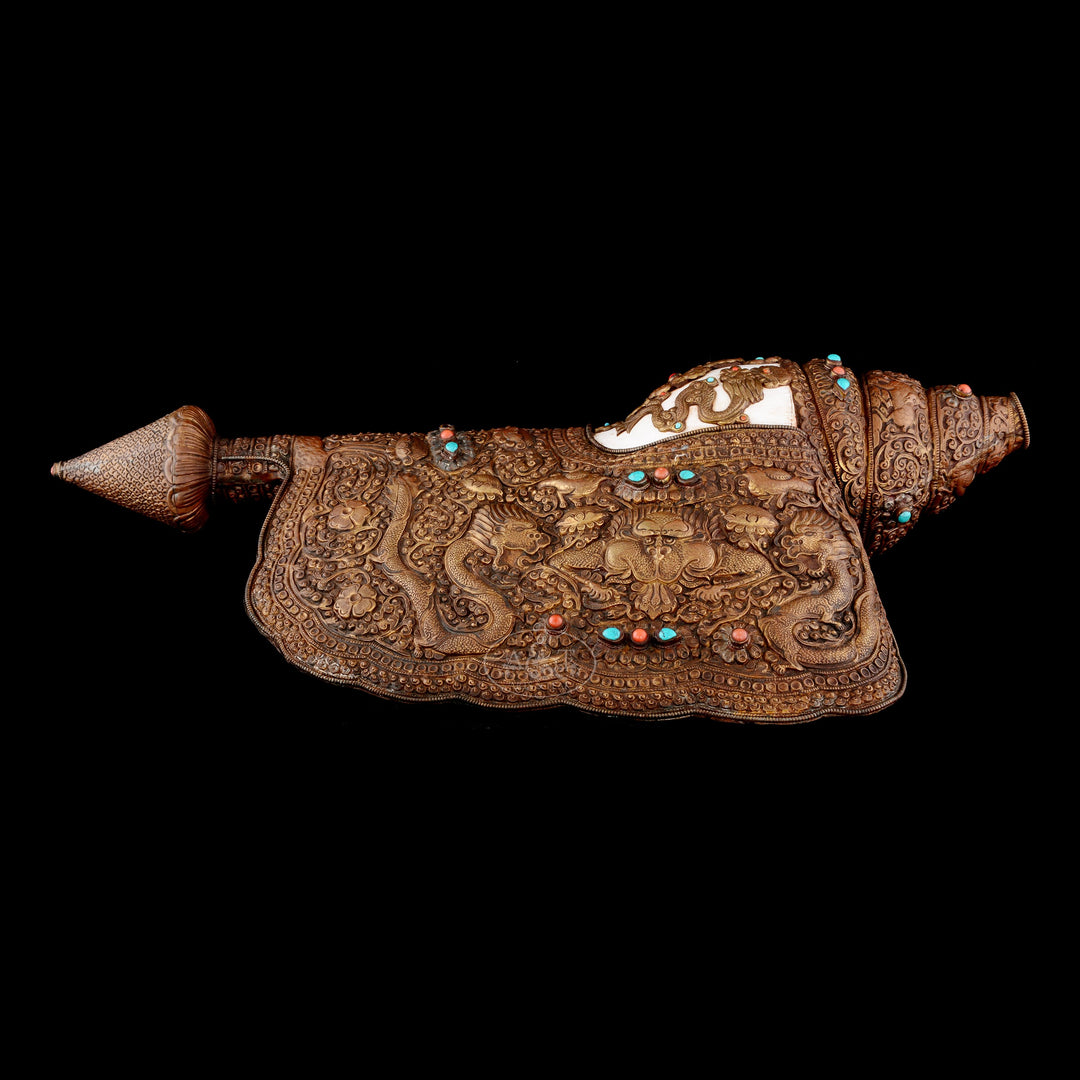Tibetan Ritual Conch Shell - Copper Gold Plated