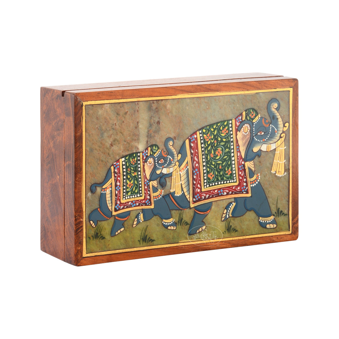 Wooden and Stone - Elephant Painted Box