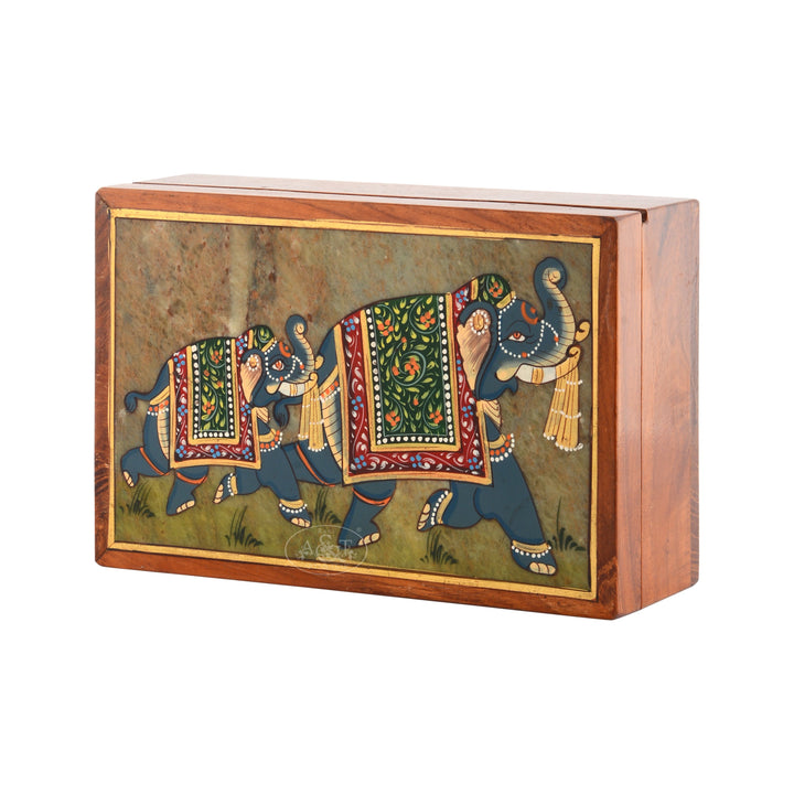 Wooden and Stone - Elephant Painted Box