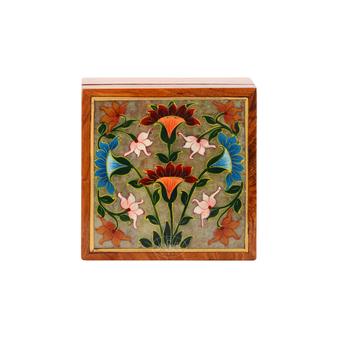 Stone Fitted Flower Wooden Box